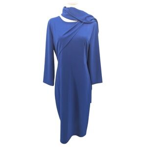 Metamorphosis Girl Blue Sheath Dress Asymmetrical Neck Scarf Stretch Midi XXL
